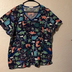 Dino Print Scrub Top